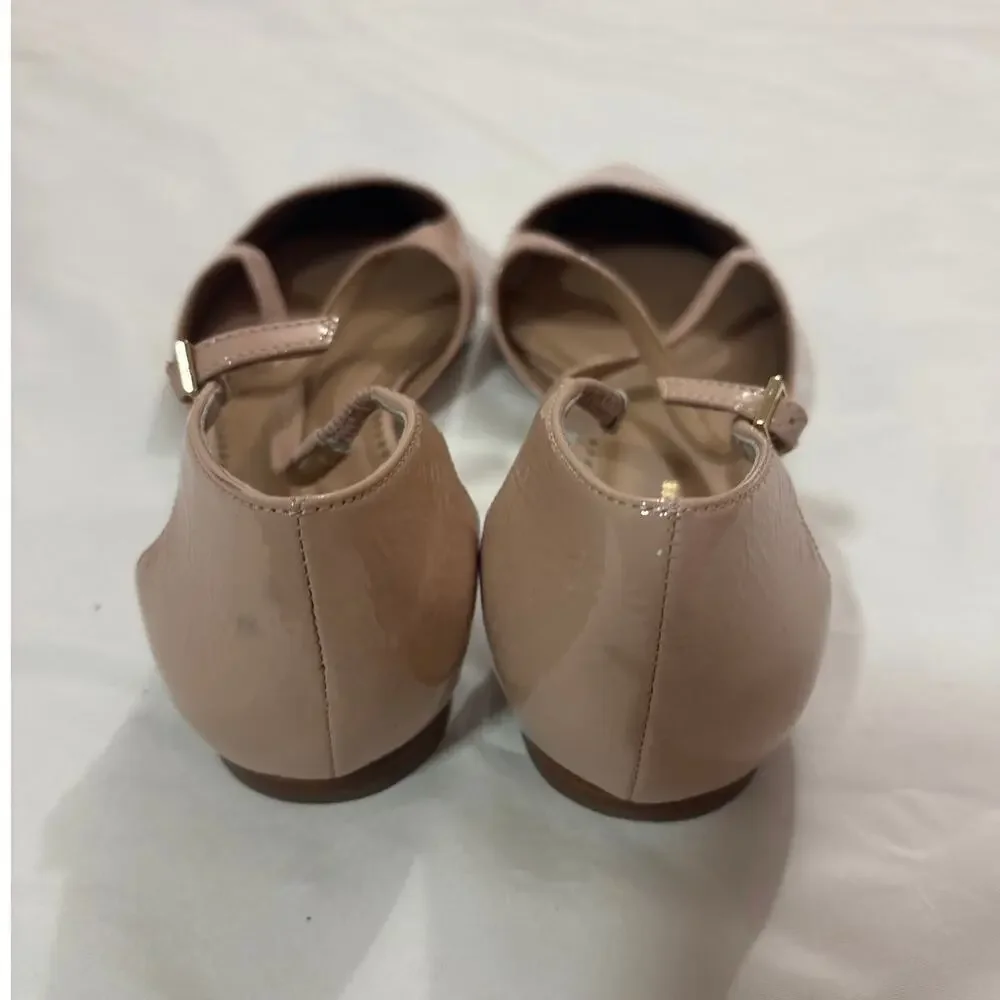 Anthropologie Women 9.5 Leather Cross Strap Flat Shoes Nude Neutral Pink Pointed